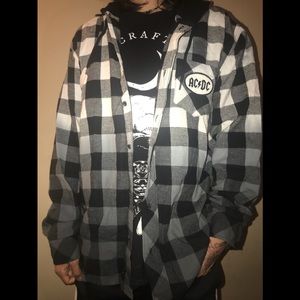AC &DC Button Up Hooded Flannel Shirt